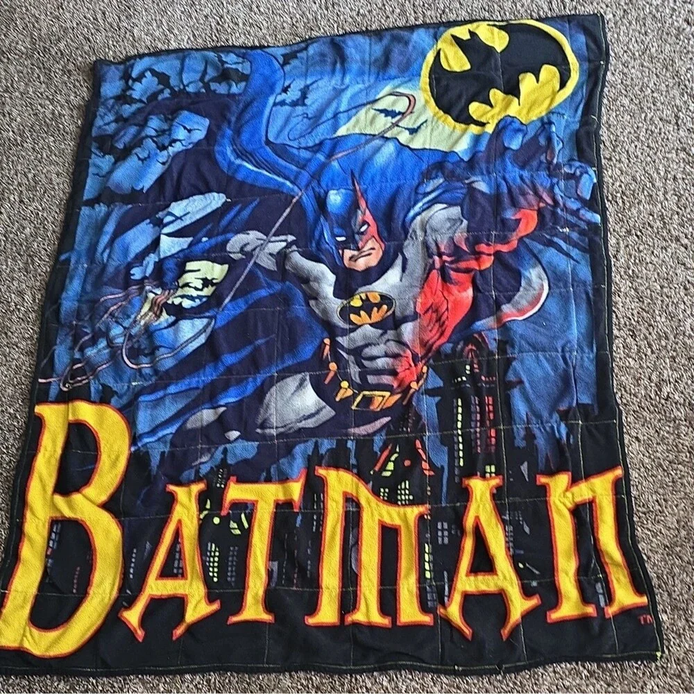 Batman Pictorial Kids Blanket Throw 42x53 Blue Black Yellow Red Gray